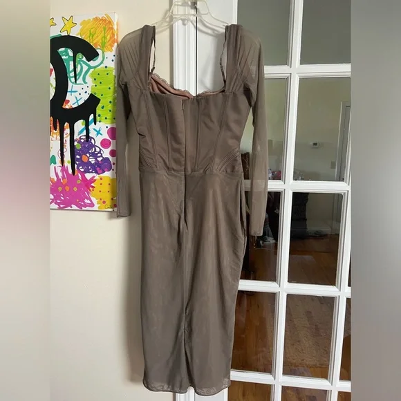 HOUSE OF CB 'Safran' Mocha Corset Midi Dress/Size S-US (P) - Picture 2 of 4